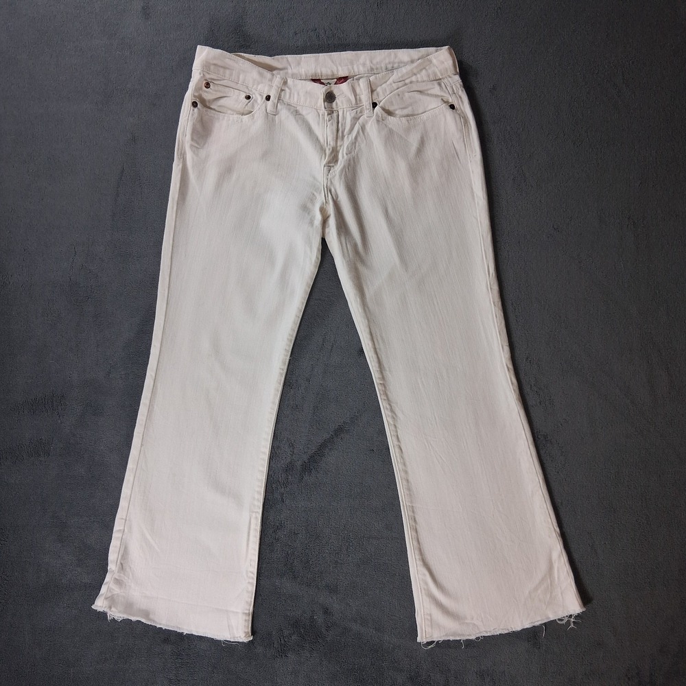Lucky Brand Sweet N Low Boot Cut Jeans Women's 8/29 White Frayed Hem Cropped